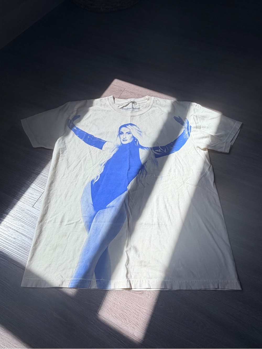 Graphic Short Sleeve Tee in Cream with Blue Print